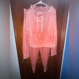 No Boundaries Coral Velour Hoodie and Joggers Set